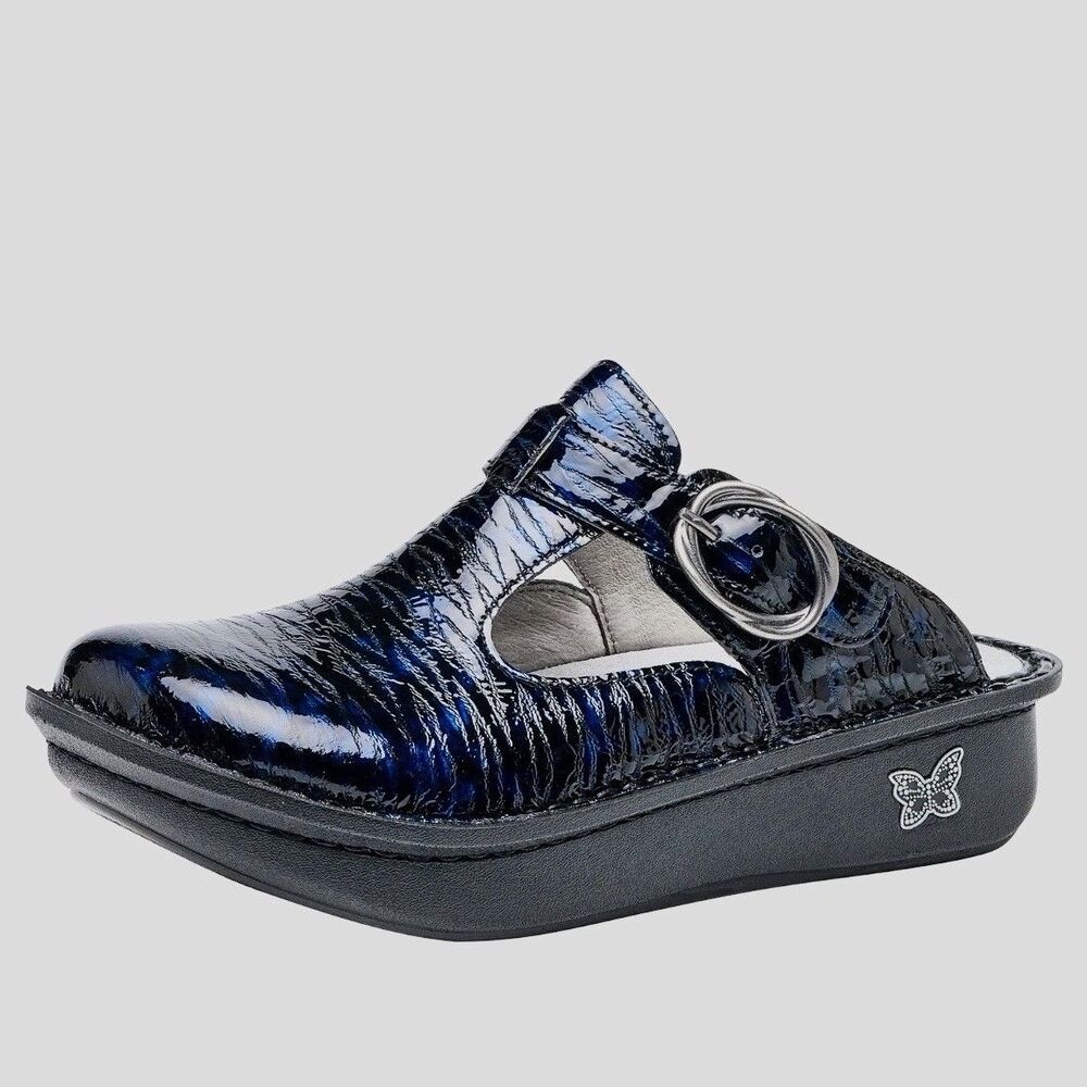 Alegria Classic Clogs Ocean Surf Textured Patent Leather EU 41 US 10.5-11 Buckle